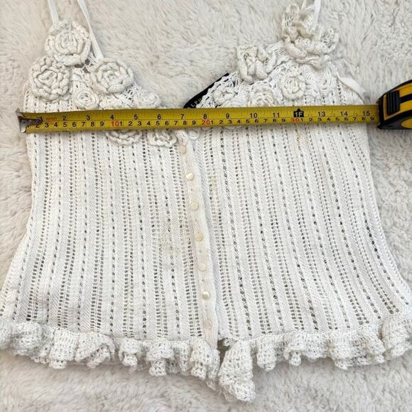 Ralph Lauren Black Label Rare Y2K Crochet Flower-Embellished Top Size Large - Picture 5 of 7